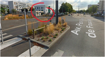 Le pôle santé vu depuis l'avenue Père Charles de Foucauld, entouré en rouge